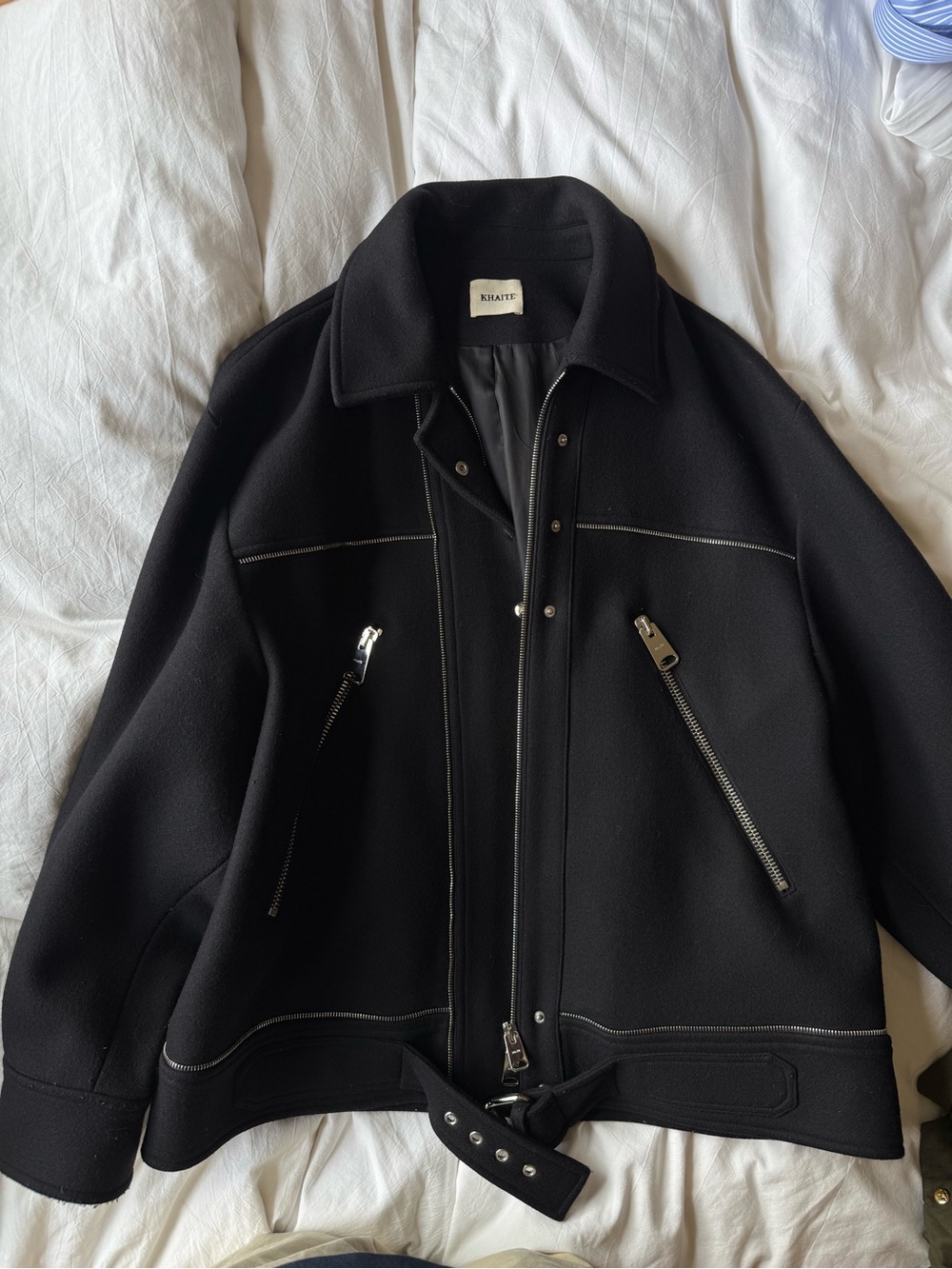 KHAITE HERMAN Wool Zip-Up Moto Jacket with Silver Hardware - Picture 1 of 7